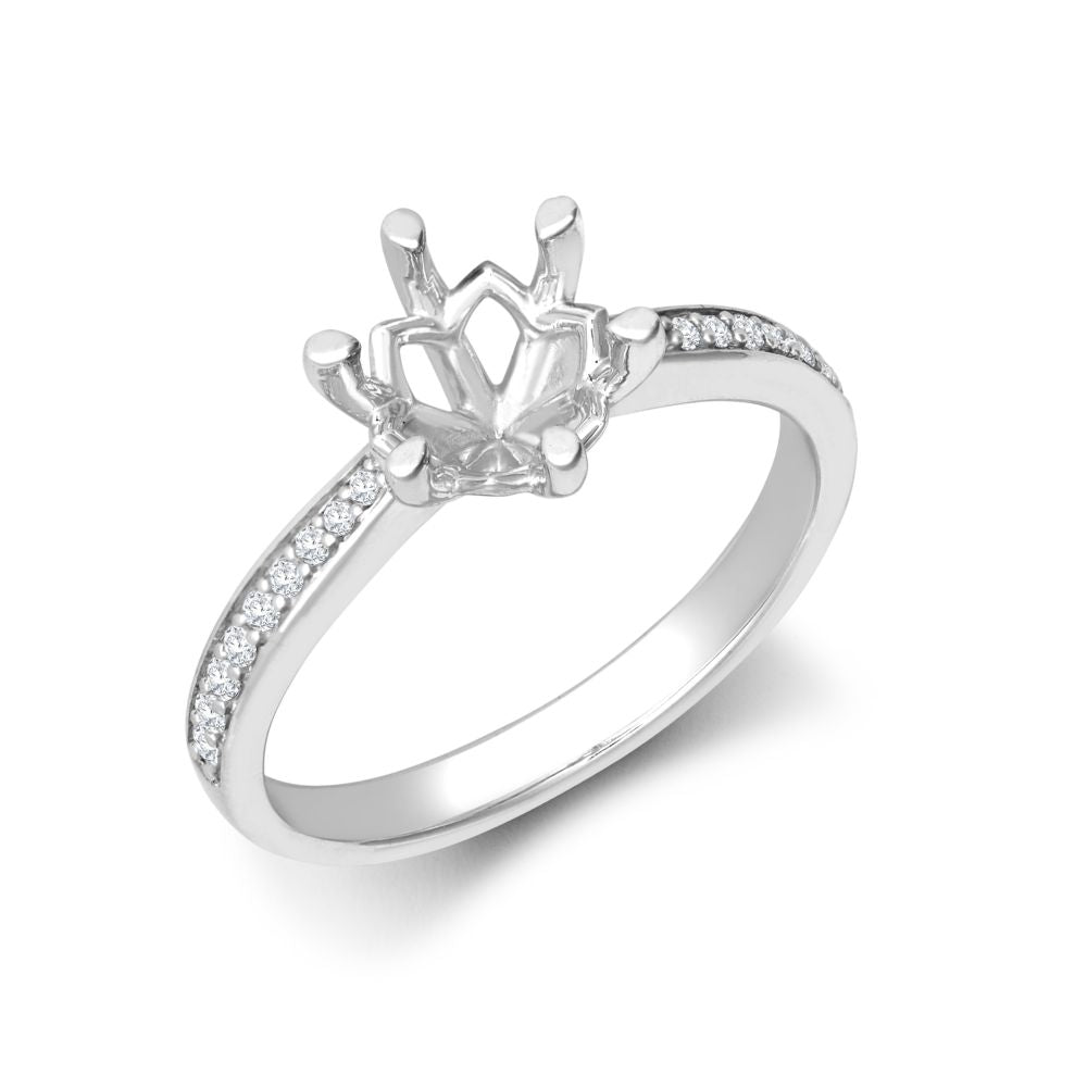 18ct White Gold 0.12ct Natural Diamond Pave set 6-claw Ring Mount- Holds 1.00ct