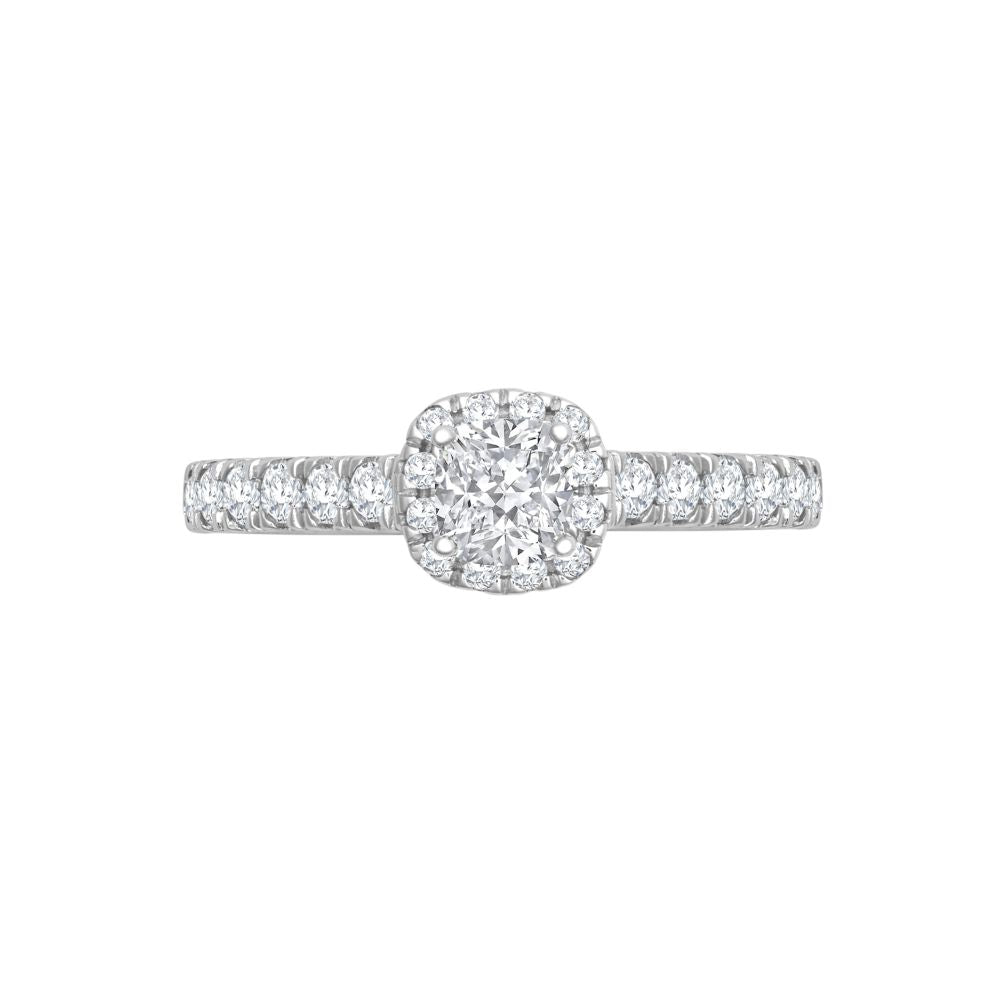 18ct White Gold 0.33ct Natural Diamond Micro-set Cushion-shaped Halo and Shoulders Wed-fit Ring Mount- Holds 0.25ct