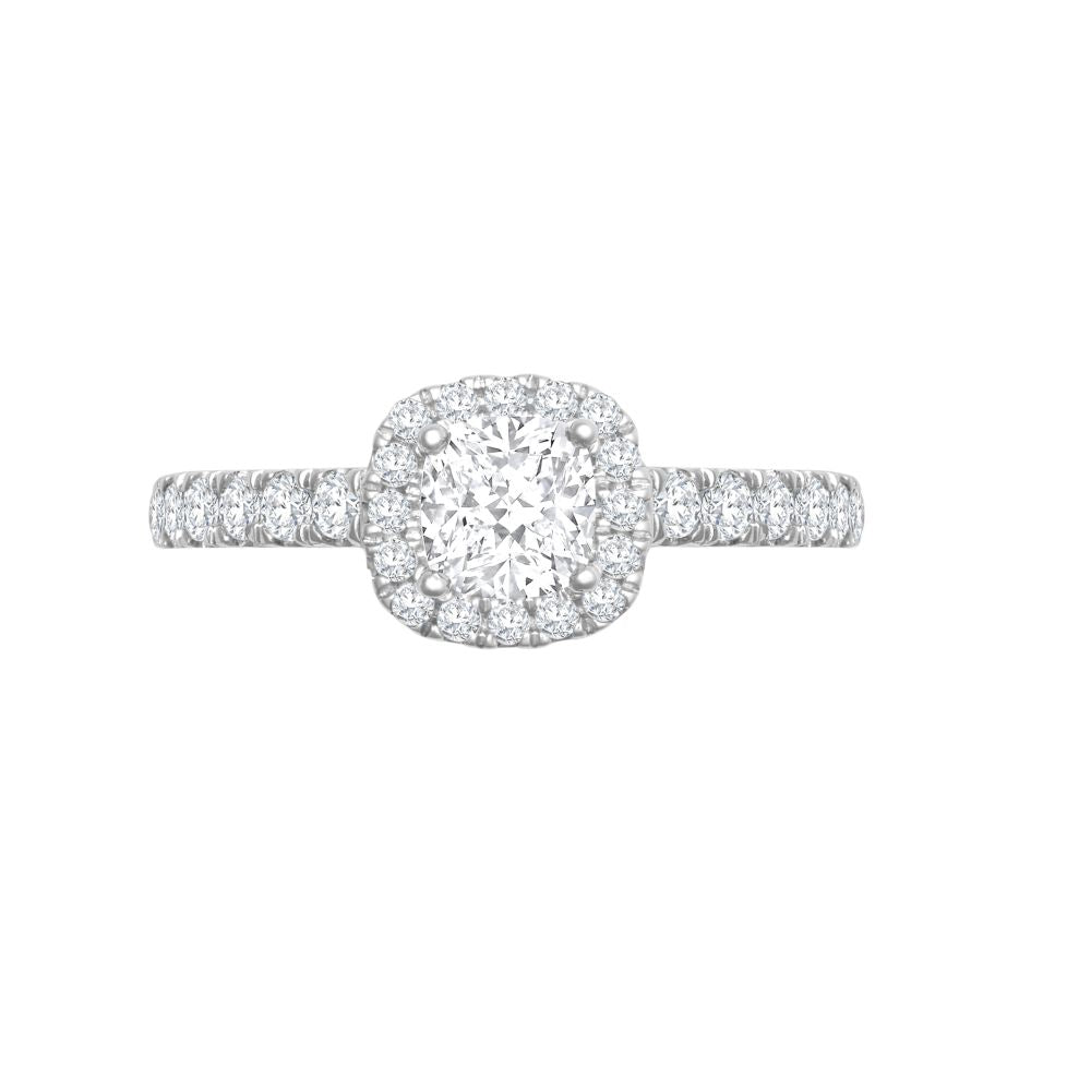 18ct White Gold 0.34ct Natural Diamond Micro-set Cushion-shaped Halo and Shoulders Wed-fit Ring Mount- Holds 0.50ct