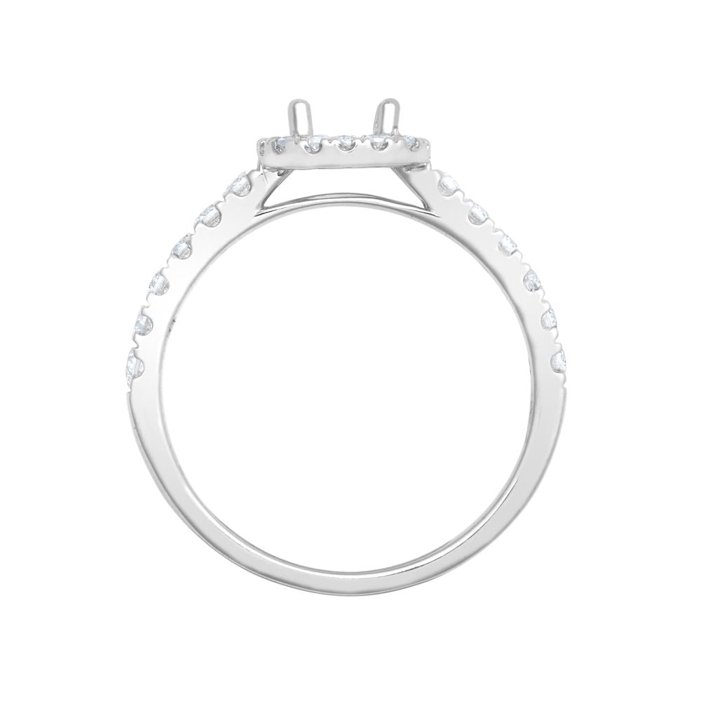 18ct White Gold 0.34ct Natural Diamond Micro-set Cushion-shaped Halo and Shoulders Wed-fit Ring Mount- Holds 0.50ct
