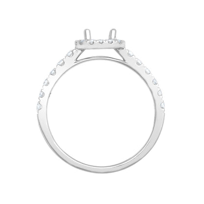 18ct White Gold 0.34ct Natural Diamond Micro-set Cushion-shaped Halo and Shoulders Wed-fit Ring Mount- Holds 0.50ct