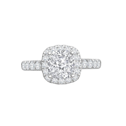 18ct White Gold 0.58ct Natural Diamond Micro-set Cushion-shaped Halo and Shoulders Wed-fit Ring Mount- Holds 1.00ct