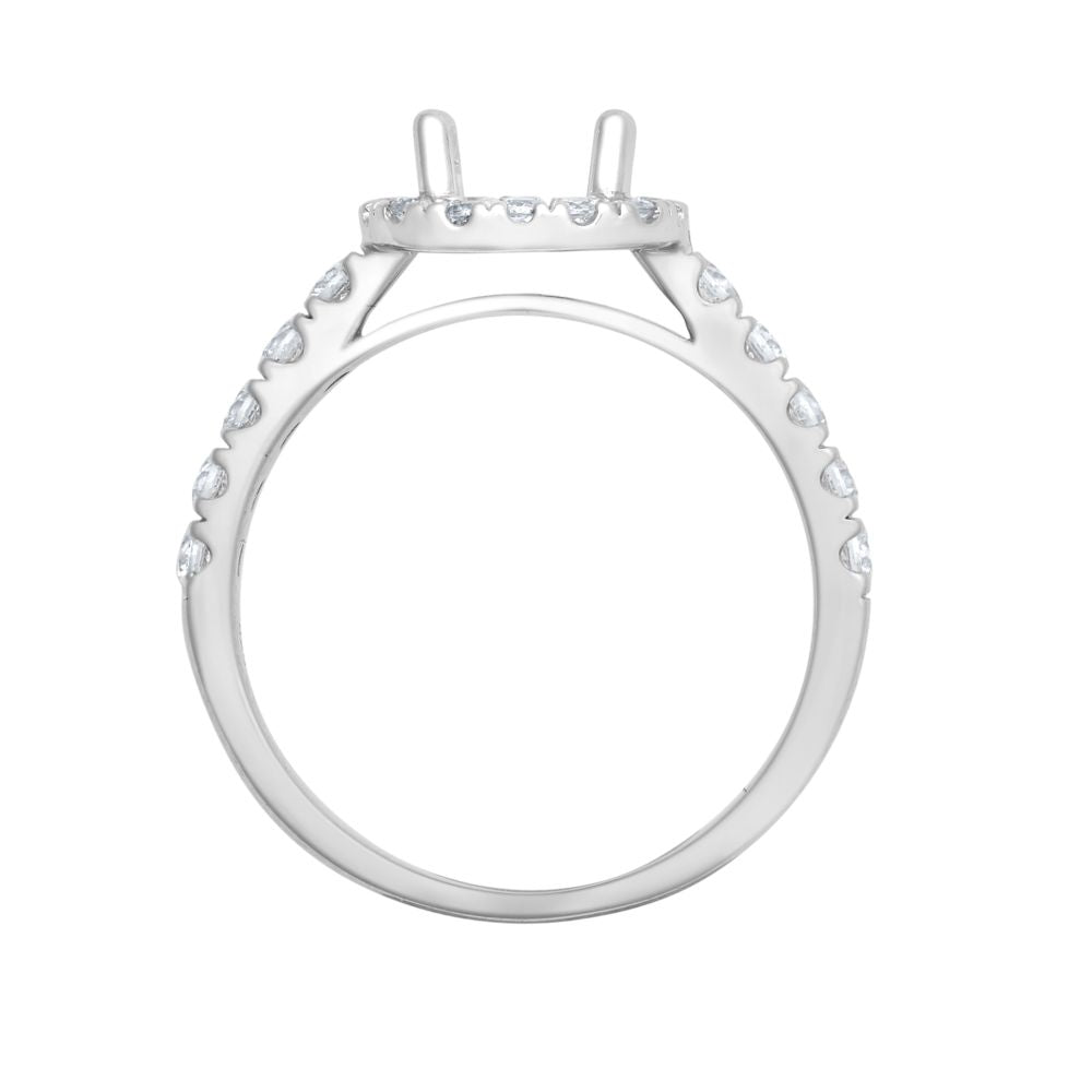18ct White Gold 0.58ct Natural Diamond Micro-set Cushion-shaped Halo and Shoulders Wed-fit Ring Mount- Holds 1.00ct