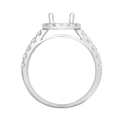 18ct White Gold 0.58ct Natural Diamond Micro-set Cushion-shaped Halo and Shoulders Wed-fit Ring Mount- Holds 1.00ct