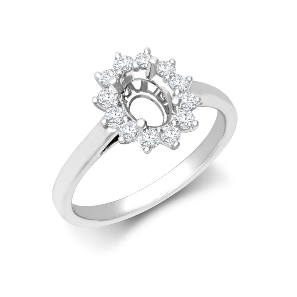 I | 18ct White Gold 0.35ct Natural Diamond Claw-set Cluster Halo Oval Ring - Holds 7x5mm