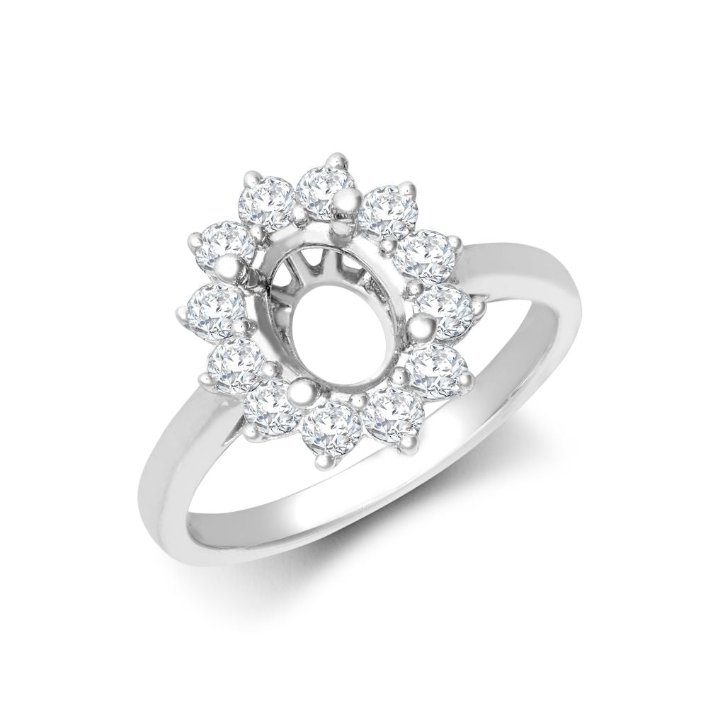 I | 18ct White Gold 0.62ct Natural Diamond Claw-set Cluster Halo Oval Ring - Holds 8x6mm