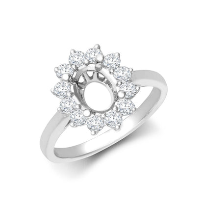 I | 18ct White Gold 0.62ct Natural Diamond Claw-set Cluster Halo Oval Ring - Holds 8x6mm