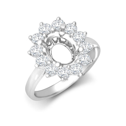 I | 18ct White Gold 0.96ct Natural Diamond Claw-set Cluster Halo Oval Ring - Holds 9x7mm