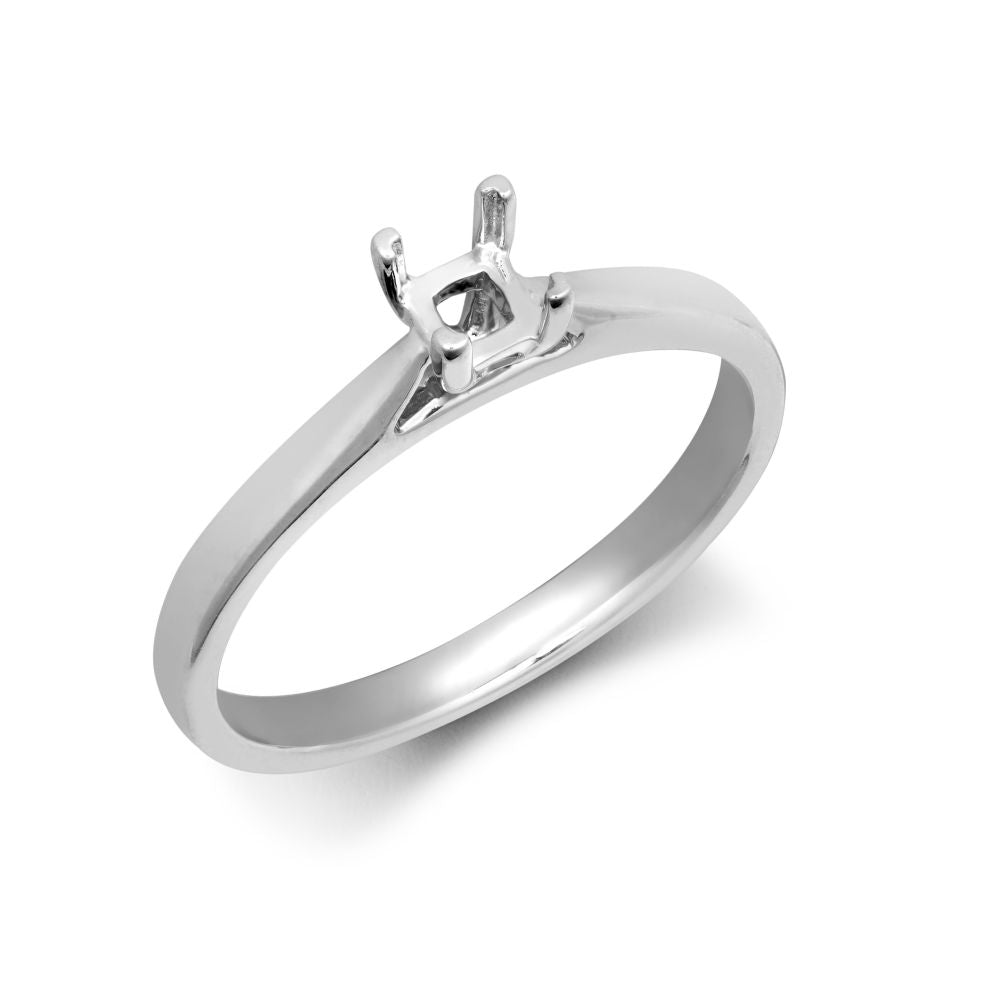 18ct White Gold 25pts Princess Cut Solitaire Plain Wed-fit Ring Mount - Stock Size N