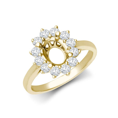 I | 18ct Yellow Gold 0.62ct Natural Diamond Claw-set Cluster Halo Oval Ring - Holds 8x6mm