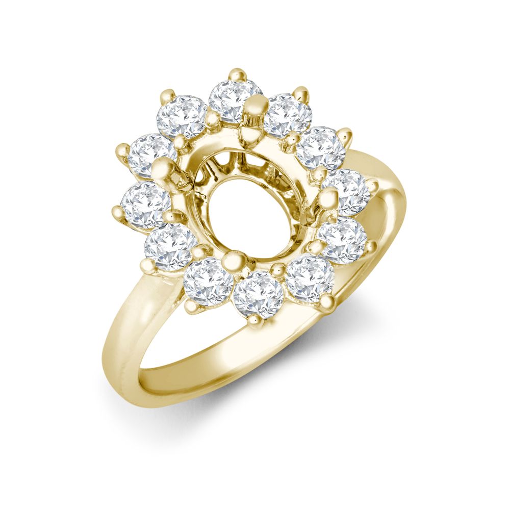 I | 18ct Yellow Gold 0.96ct Natural Diamond Claw-set Cluster Halo Oval Ring - Holds 9x7mm