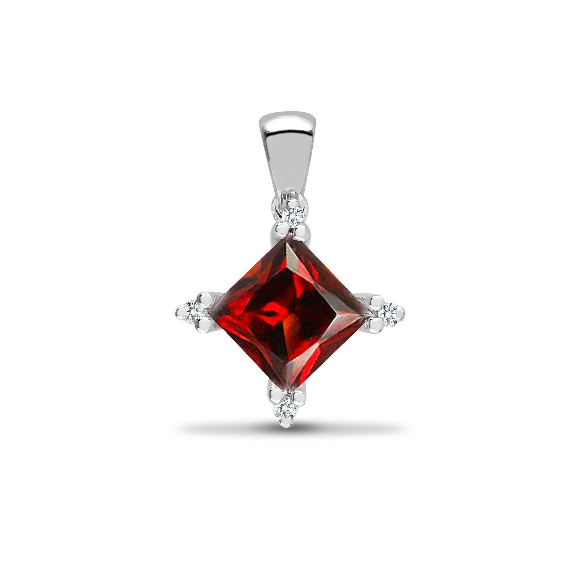 18ct White Gold Natural Diamond And Garnet Pendant