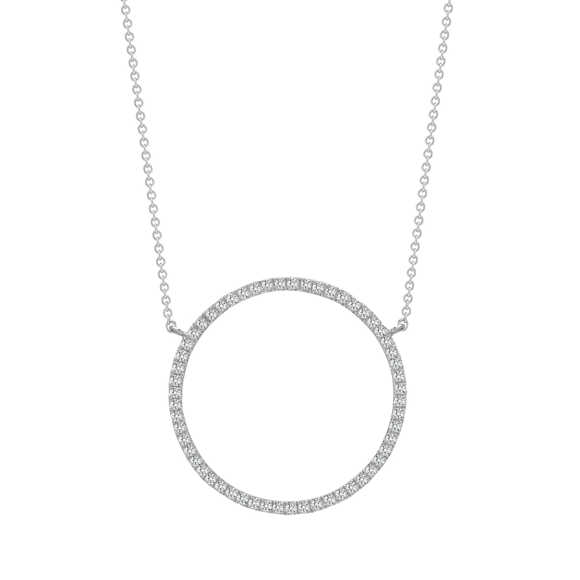 18ct White 0.32ct Natural Diamond Circle Pendant - 18" Chain included