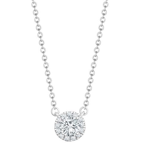 18ct White Gold 0.08ct Natural Diamond Halo Pendant with 16"-18" Chain Extender set with a 0.25ct G SI1 Diamond