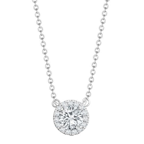 18ct White Gold 0.12ct Natural Diamond Halo Pendant with 16"-18" Chain Extender set with a 0.50ct J I1 Diamond