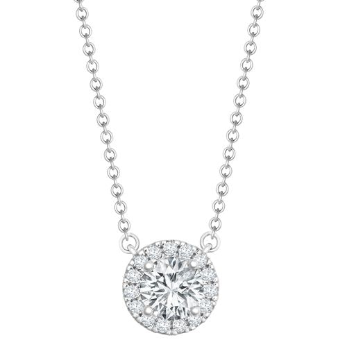 18ct White Gold 0.15ct Natural Diamond Halo Pendant with 16"-18" Chain Extender set with a 0.70ct G SI1 Diamond