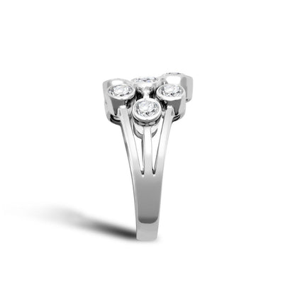 18ct White Gold 1.00cts Natural Diamond 3 Row Bubble Ring
