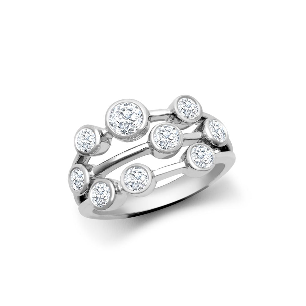 18ct White Gold 1.00cts Natural Diamond 3 Row Bubble Ring