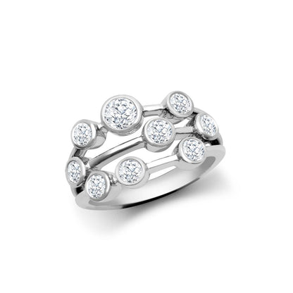 18ct White Gold 1.00cts Natural Diamond 3 Row Bubble Ring