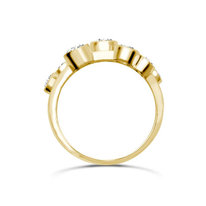 18ct Yellow Gold 1.00cts Natural Diamond 3 Row Bubble Ring