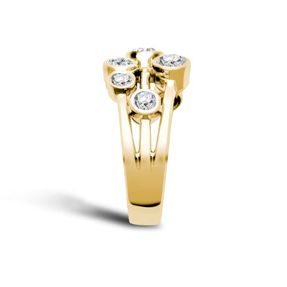18ct Yellow Gold 1.00cts Natural Diamond 3 Row Bubble Ring