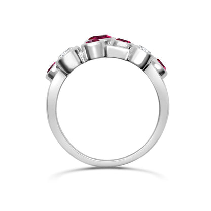 18ct White Gold 0.35cts Natural Diamond 0.89cts Ruby 3 Row Bubble Ring