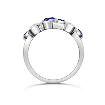 18ct White Gold 0.35cts Natural Diamond 0.89cts Sapphire 3 Row Bubble Ring