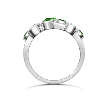 18ct White Gold 0.37cts Natural Diamond 0.71cts Emerald 3 Row Bubble Ring