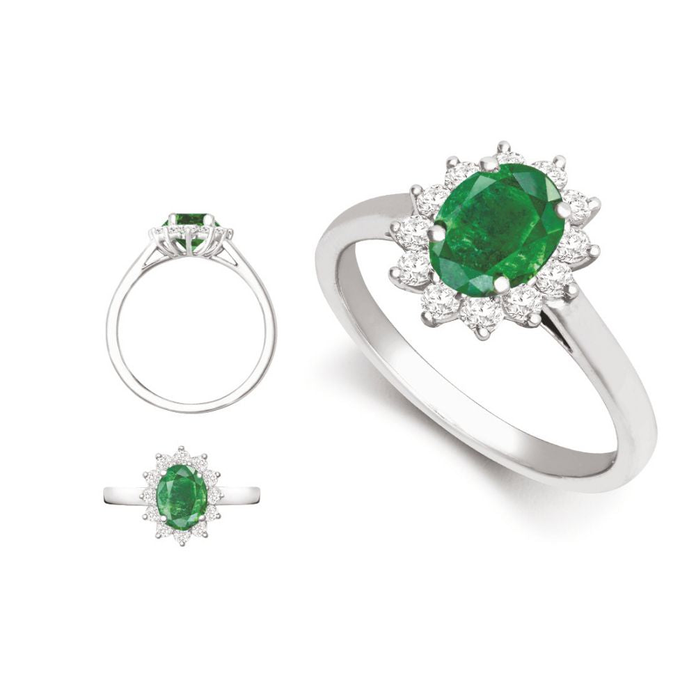 I | 18ct White Gold 0.96ct Natural Diamond Claw-set Cluster Halo Oval Ring - Holds 9x7mm Emerald 2.00cts