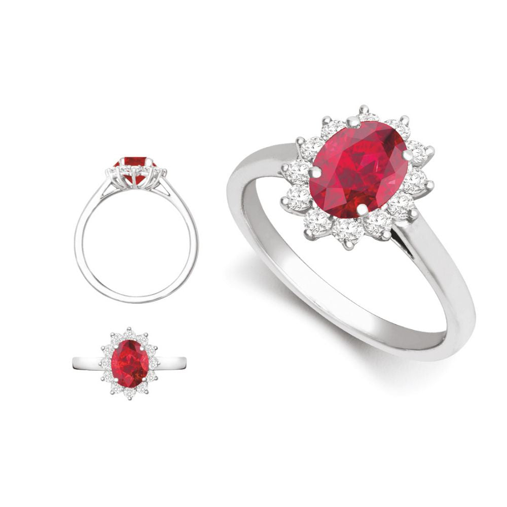 I | 18ct White Gold 0.96ct Natural Diamond Claw-set Cluster Halo Oval Ring - Holds 9x7mm Ruby 2.00cts