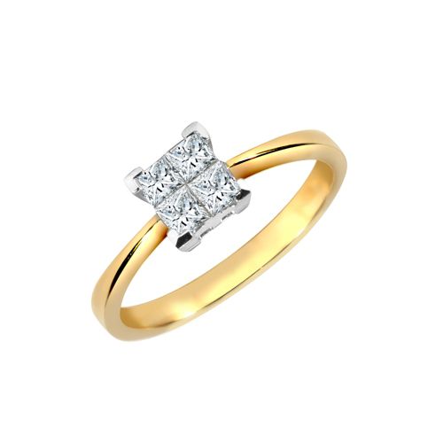 18ct Yellow 0.75ct 4 x Princess Cut Natural Diamond Ring