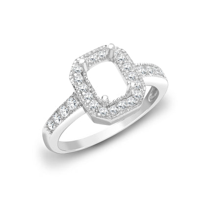 J | 18ct White Gold 43pt Semi Set Natural Diamond Ring Mount. Fits 7x5mm