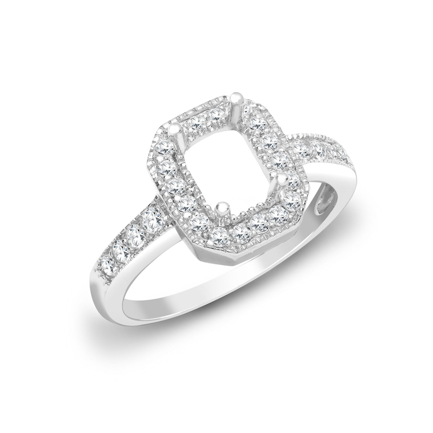 J | 18ct White Gold 43pt Semi Set Natural Diamond Ring Mount. Fits 9x7mm