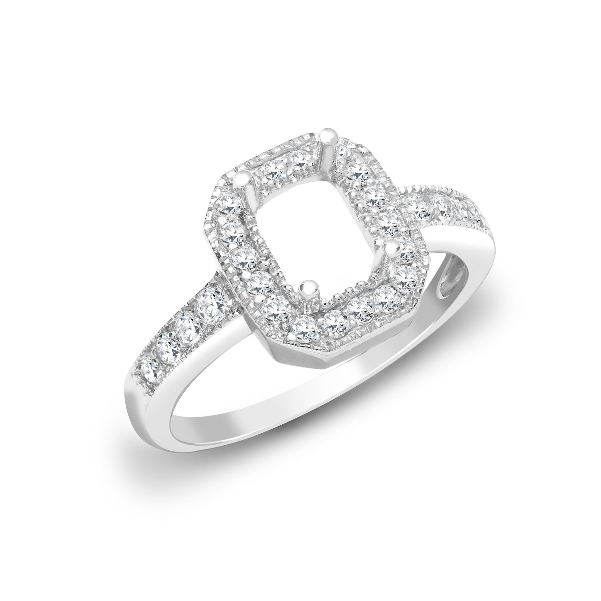 J | 18ct White Gold 43pt Semi Set Natural Diamond Ring Mount. Fits 9x7mm