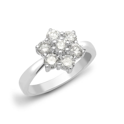 18ct White Gold 75pts 7 Stone Cluster Natural Diamond Ring