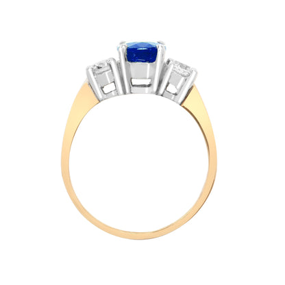 18ct Yellow Gold 3 Stone Natural Diamond And Sapphire Ring