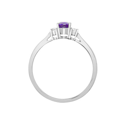 18ct White Gold Natural Diamond And Amethyst And 3 Stone Ring