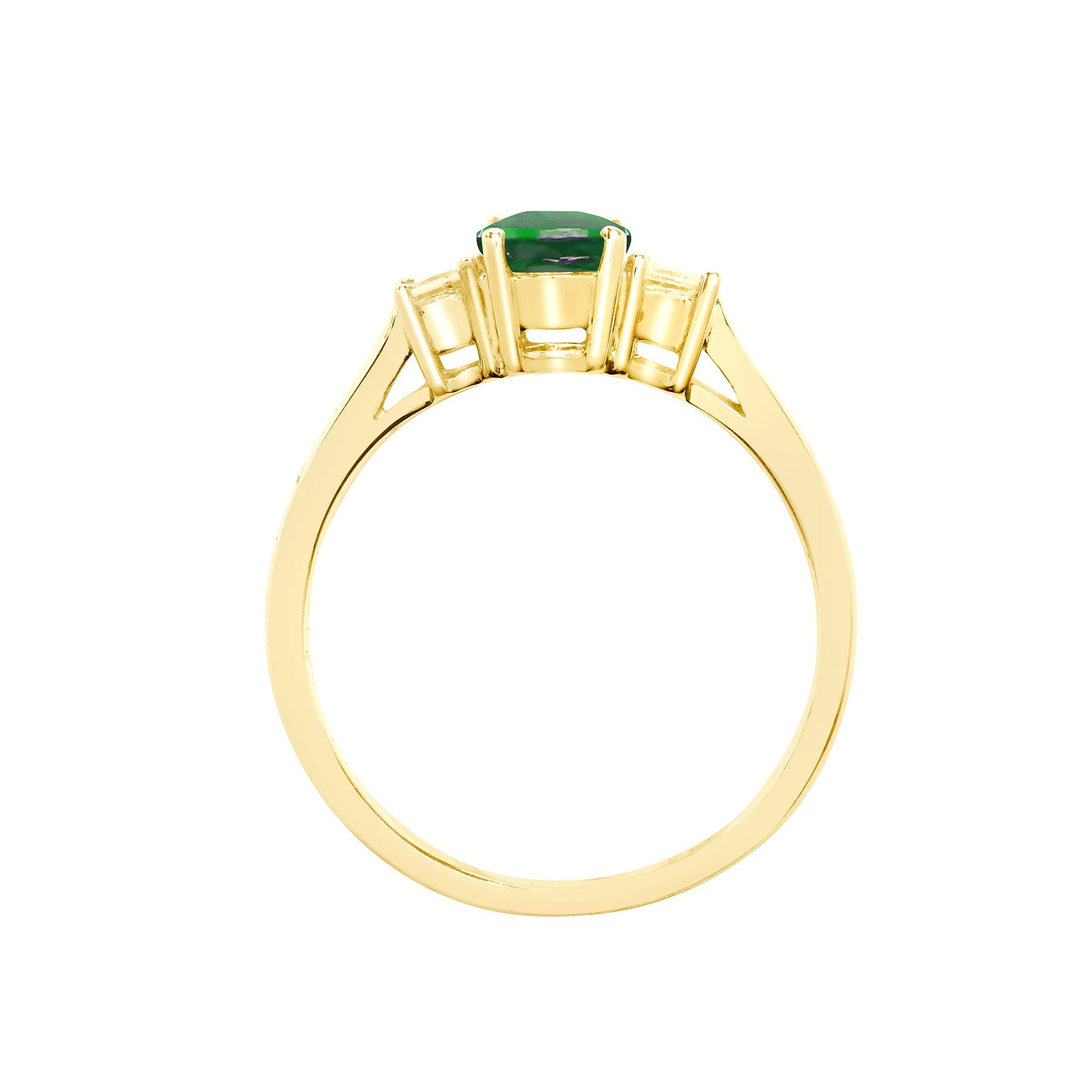 18ct Yellow Gold Natural Diamond And Emerald And 3 Stone Ring