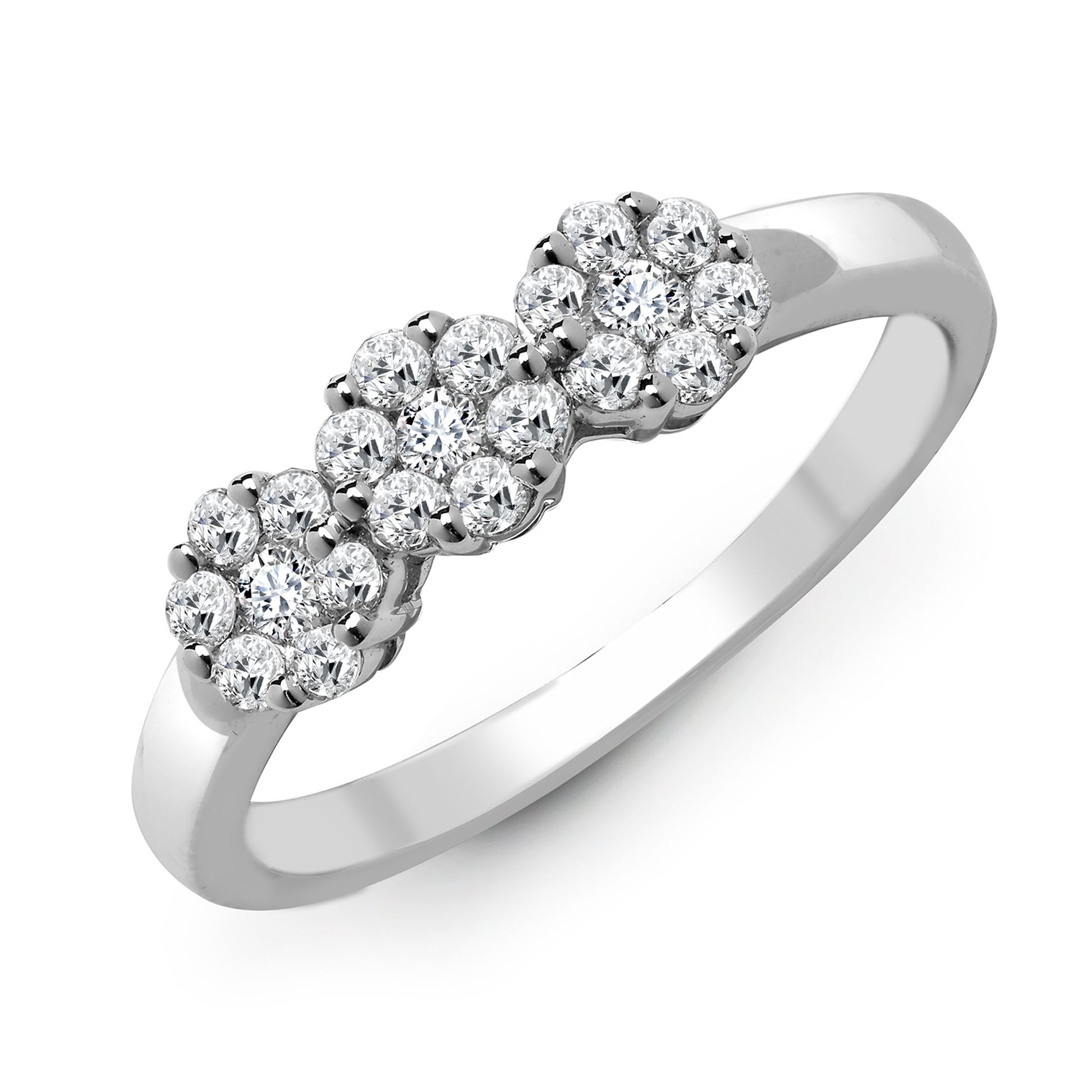 18ct White 1.50ct Natural Diamond 3 x 7 Cluster Ring