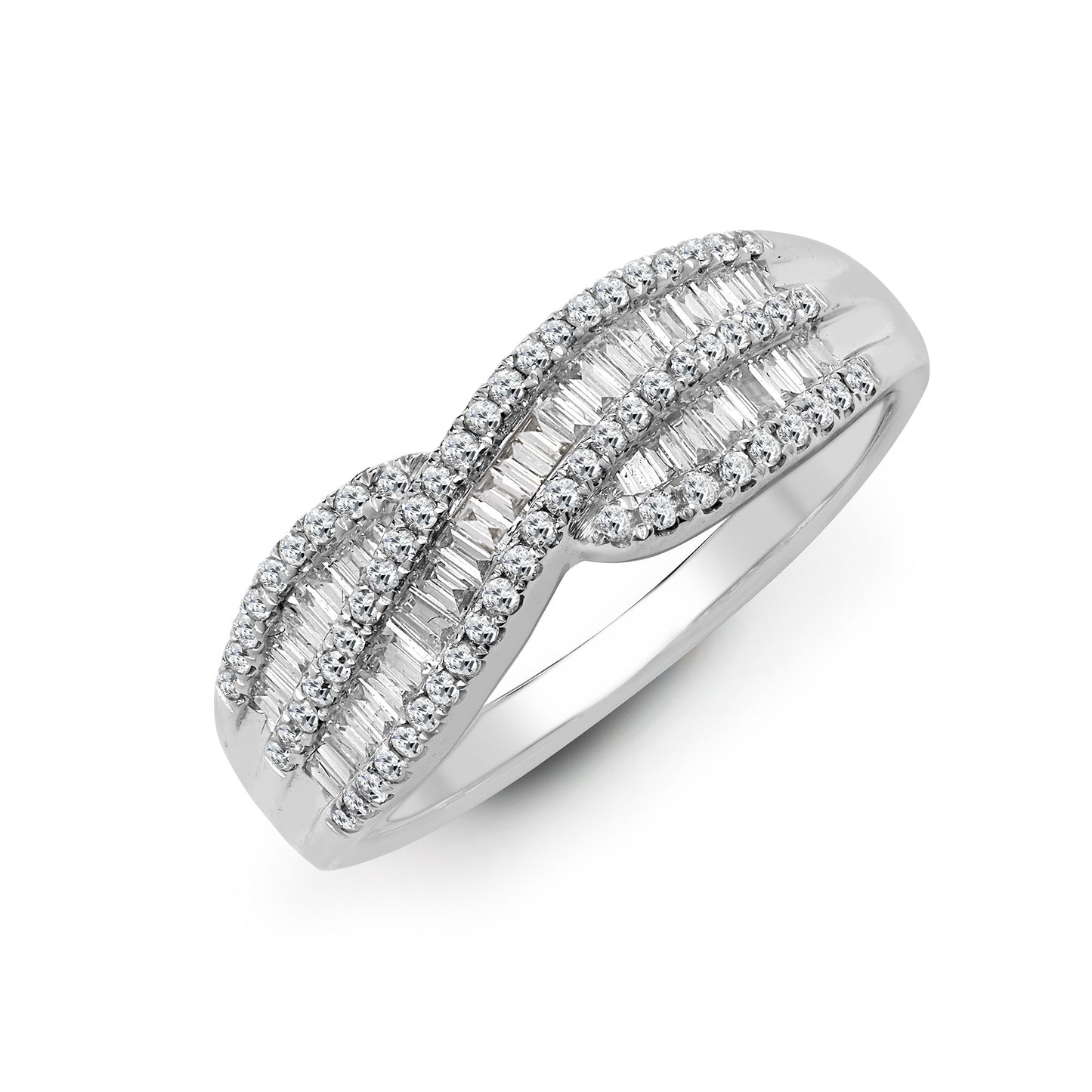 18ct White 0.69ct Natural Diamond Round Brilliant Cut & Baguette Ring