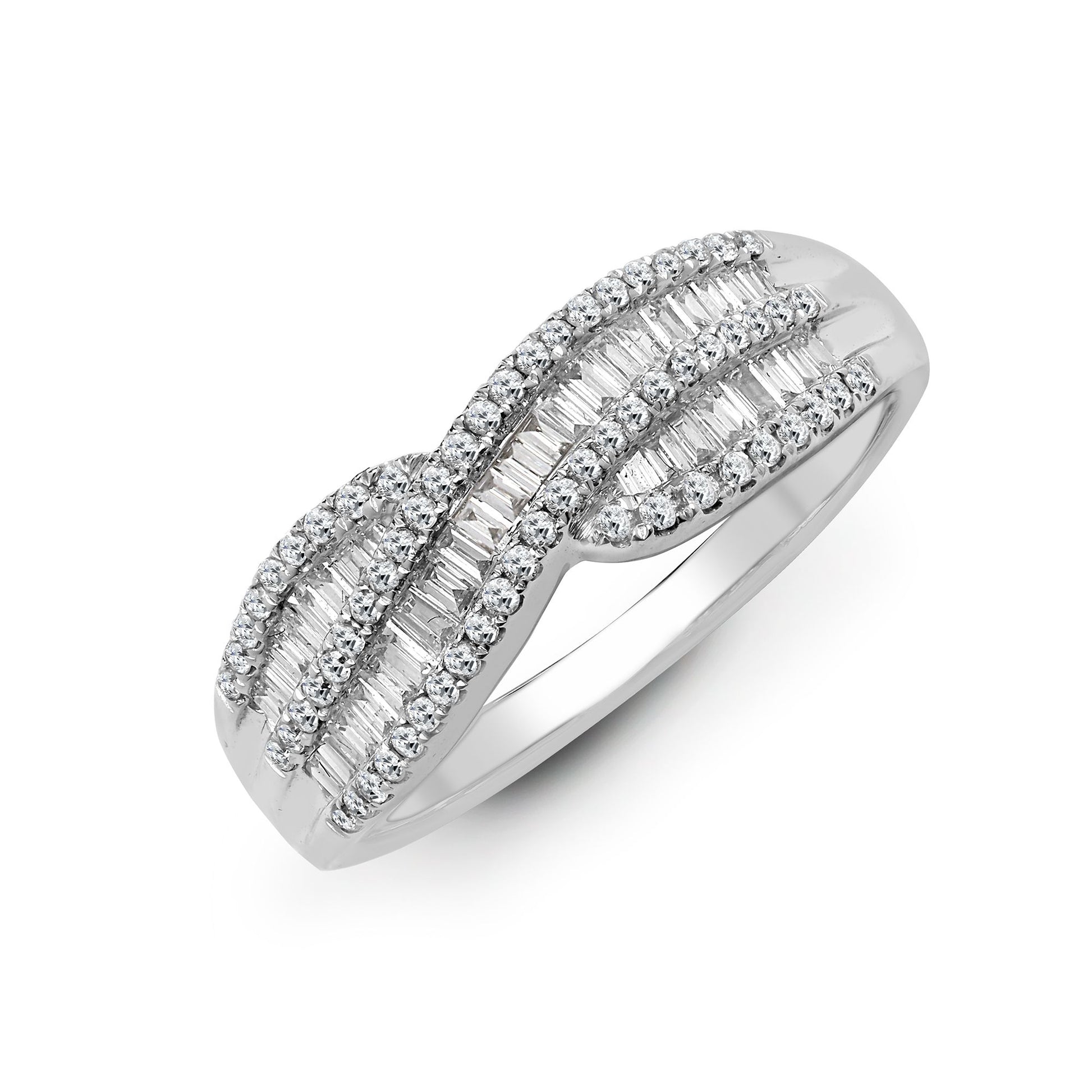 18ct White 0.69ct Natural Diamond Round Brilliant Cut & Baguette Ring