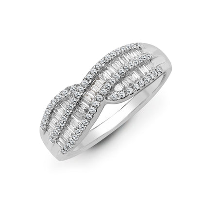 18ct White 0.69ct Natural Diamond Round Brilliant Cut & Baguette Ring