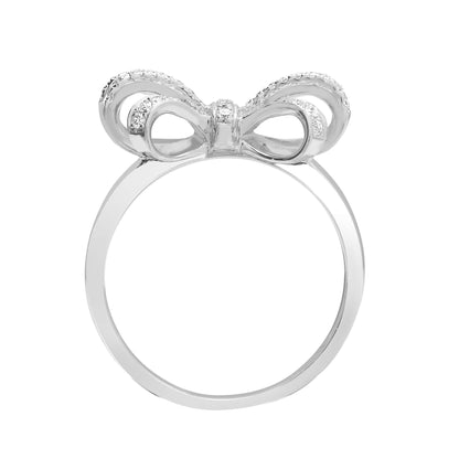 18ct White Gold 0.46ct Natural Diamond Round Brilliant Cut & Baguette Bow Ring