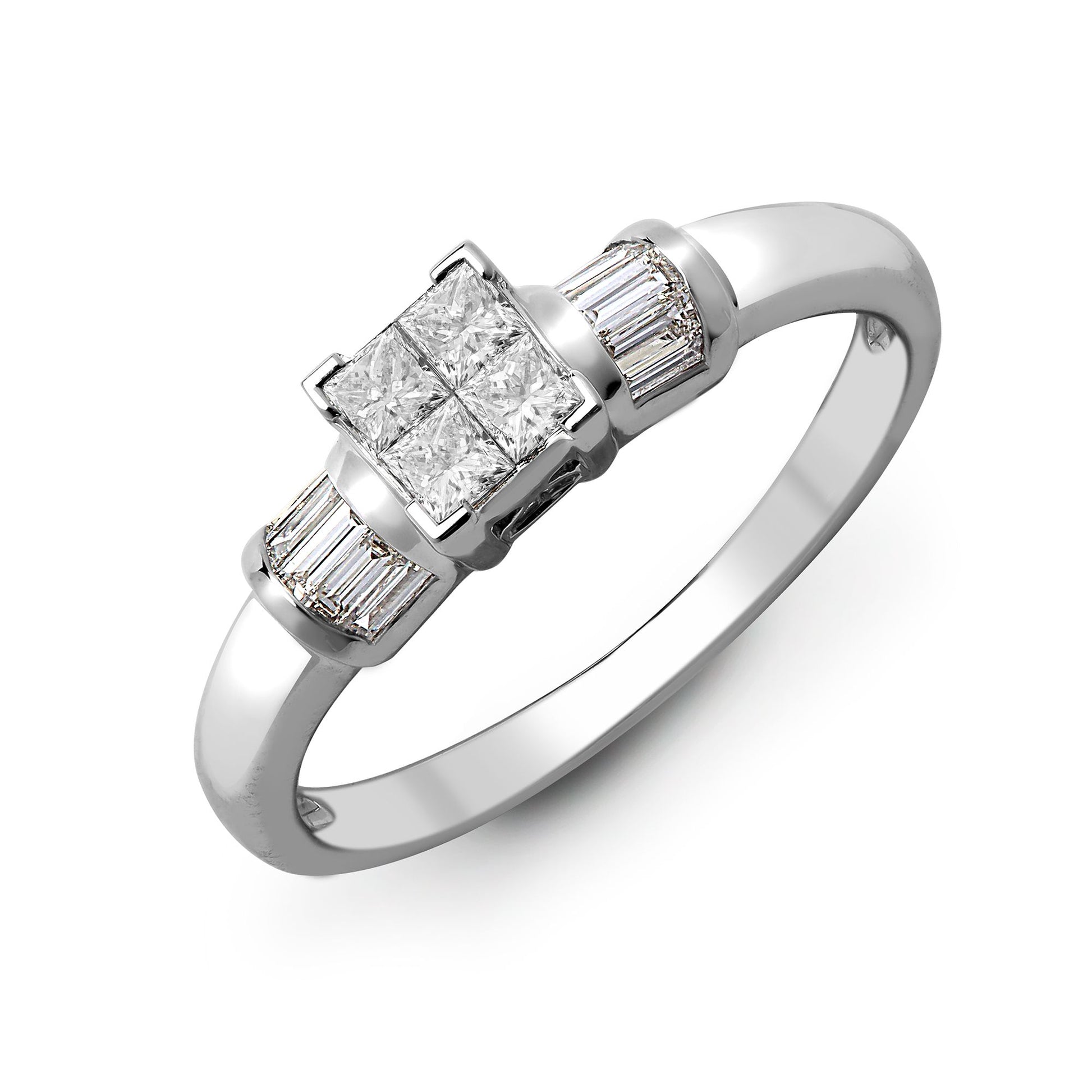18ct White 0.58ct Natural Diamond Princess Cut & Baguette Ring