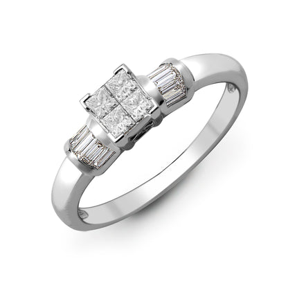 18ct White 0.58ct Natural Diamond Princess Cut & Baguette Ring