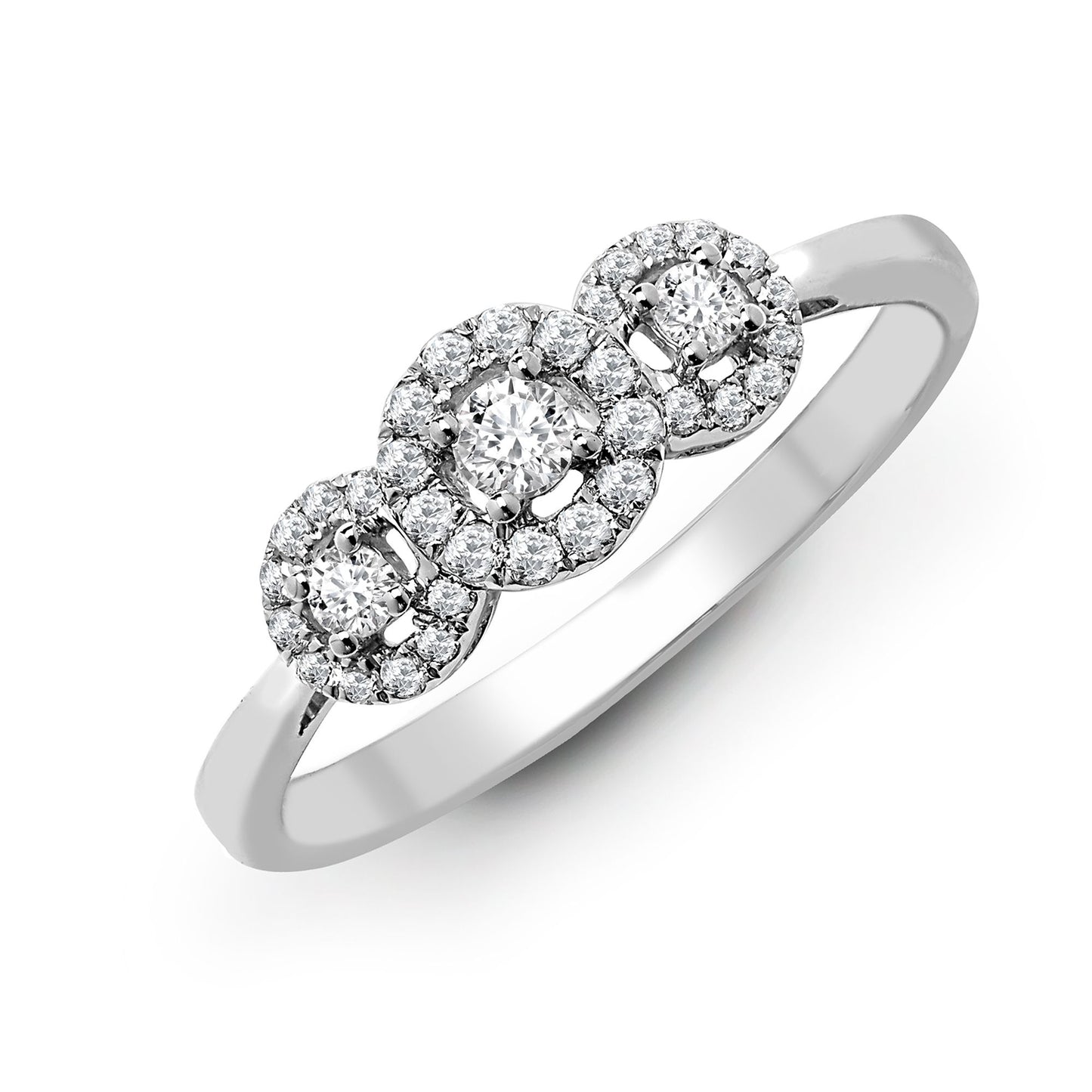 18ct White 0.60ct Natural Diamond Trilogy Halo Ring