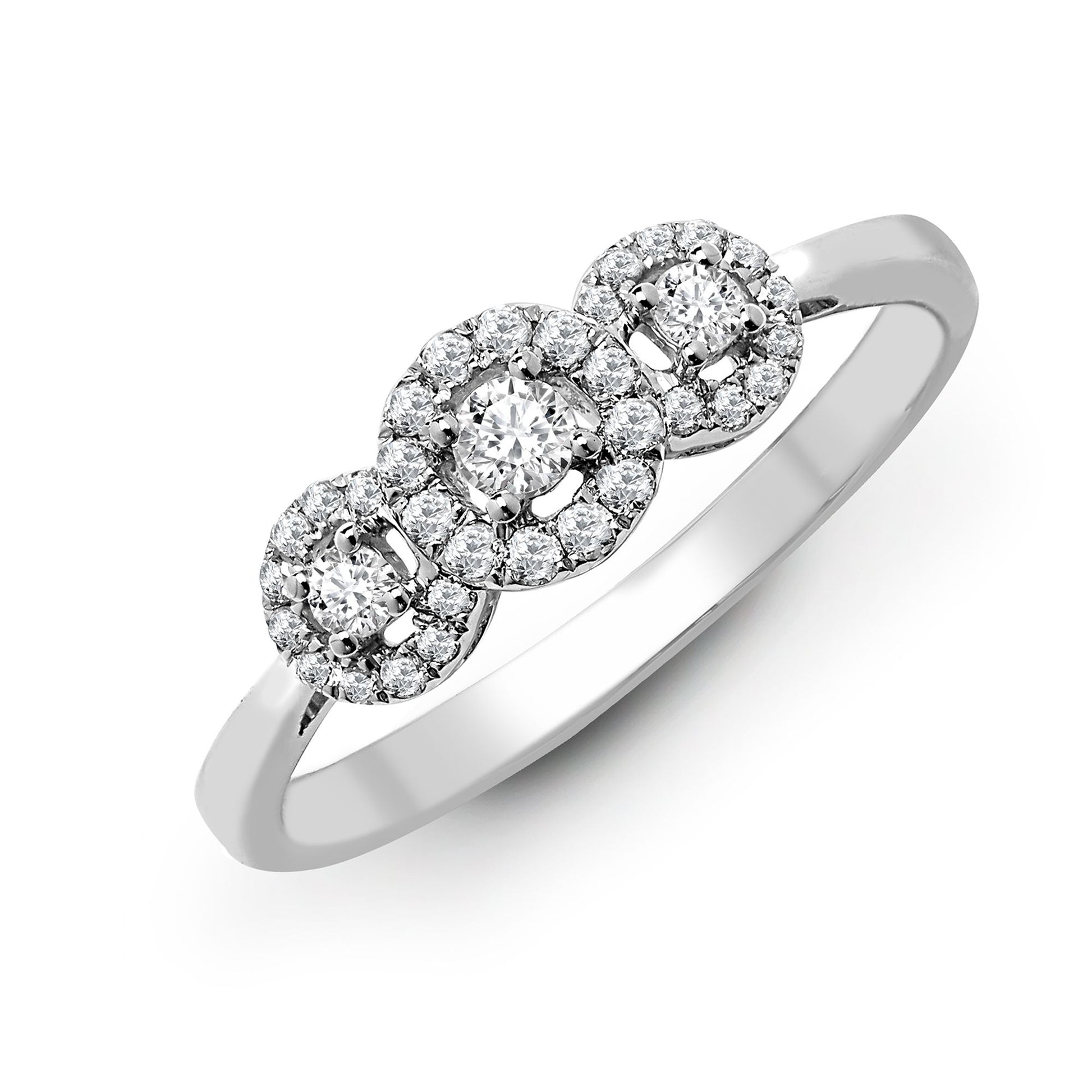18ct White 0.60ct Natural Diamond Trilogy Halo Ring
