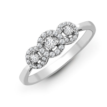 18ct White 0.60ct Natural Diamond Trilogy Halo Ring