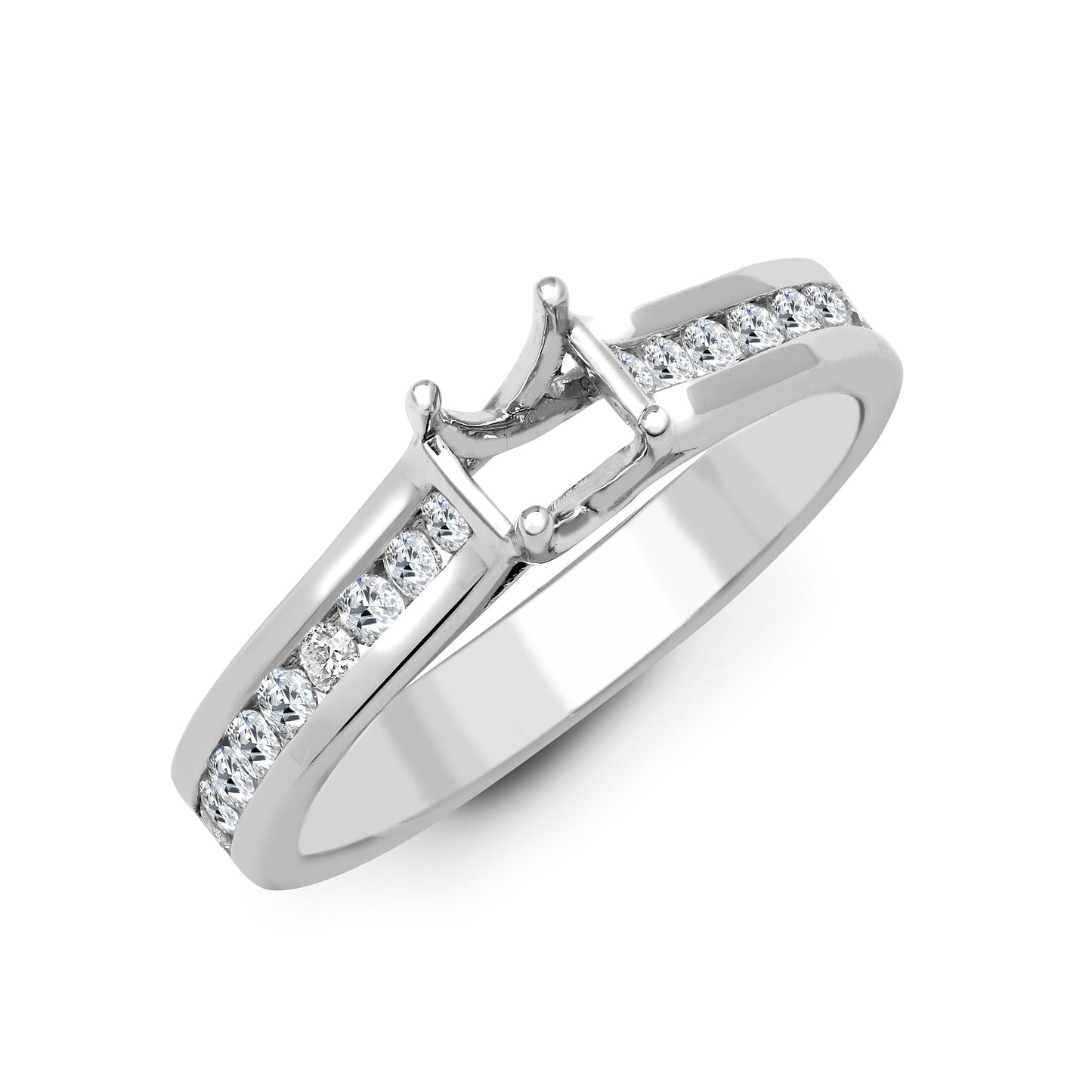 18ct White 0.50ct Natural Diamond Semi Set Ring - Holds 0.75ct