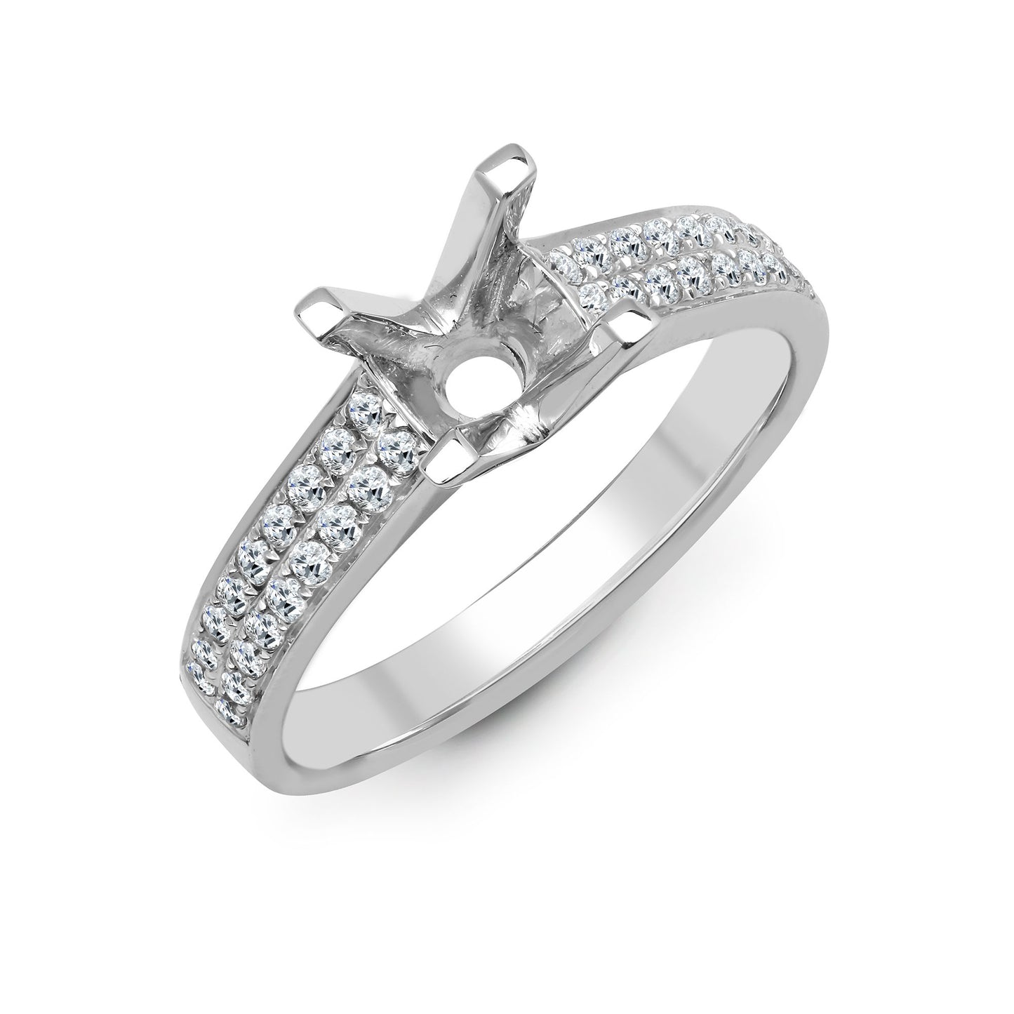 18ct White 0.43ct Natural Diamond Semi Set Ring - Holds 0.75ct